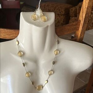 Premier Designs Gold and Cream Bead Earrings and Necklace